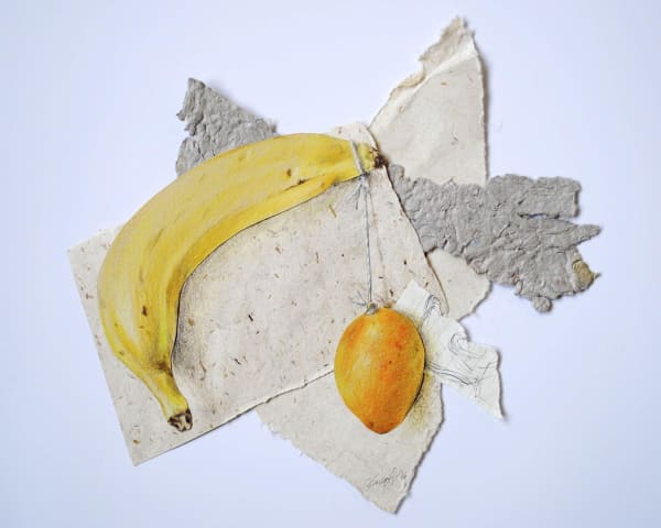 Guillermo Cardenas, Del frutas, 2016, collage, enamel and colored pencils, 26 x 29 cm.