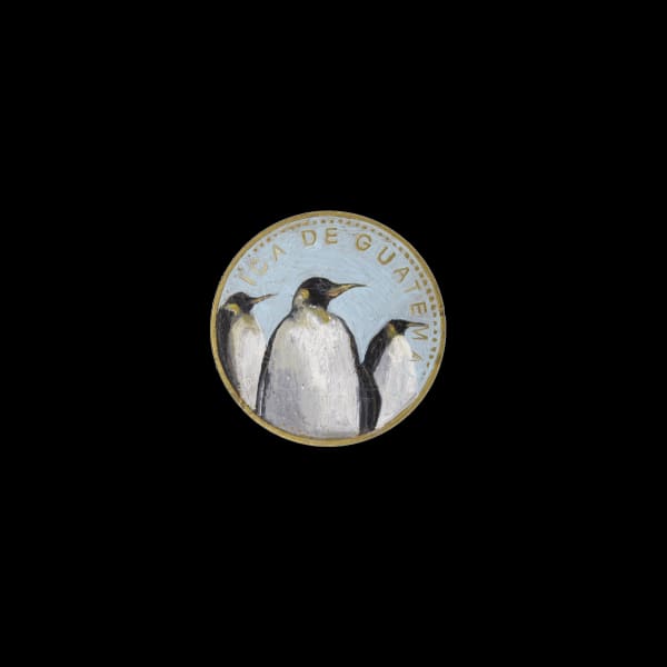Carlos Alarcon, Numismatica pintada, 2020, oleo sobre moneda, ø 2.7 cm.