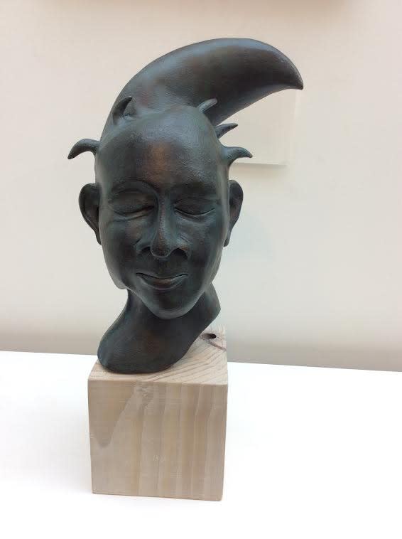 ZOE WILDERS Cheng cold painted ceramic on wooden base 50 x 20 x 20 cm POA