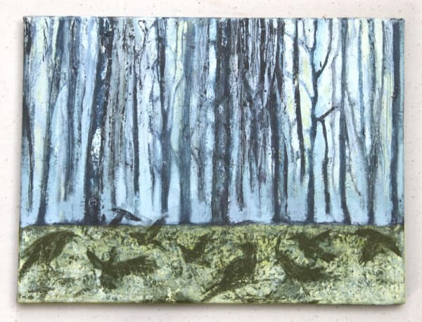 BUNNY JAMES A Murder 35cm x 45cm Acrylic and Oil on canvas SOLD