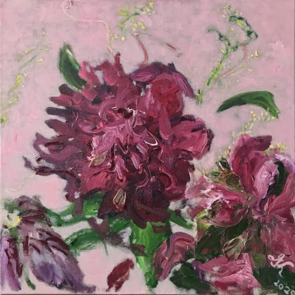 GABRIELLA KARDOS Peonies in Lockdown 2020 50.5 cm x 50.5 cm oil on linen and flower petals £3,200