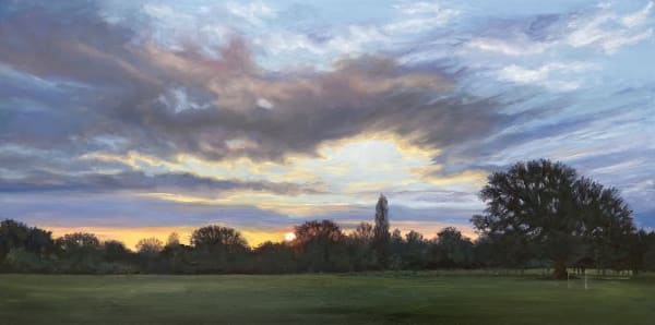 DIANA SANDETSKAYA Sunset in Mill Hill Park 20 x 40 cm (unframed) / 24 x 44 cm (framed) Oil on cradled gesso board £500