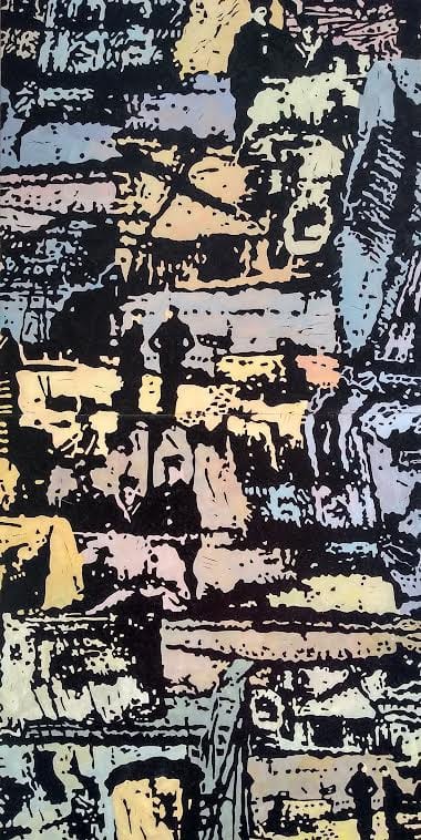NICKI VOWLS 'Departures' 64x34cm Monoprint with linoprint on board £375