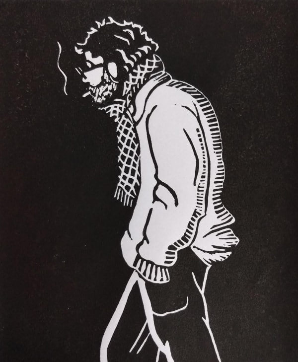 CATHERINE ROBINSON M Simoneau’s daily walk 2021 Linocut 27 x 21 cm £320