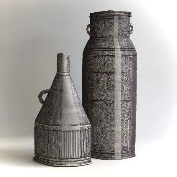 MAGGIE WILLIAMS Churn & Flask 2 2019 Stoneware Clay & Slip Fired to1260 Centigrade - Oxidized Churn 435x170x70mm Flask 305x175x75mm £1,800