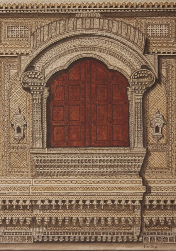 Varsha Bhatia 'HAVALI WINDOW, RAJASTHAN' Watercolour 43 x 34 cm SOLD