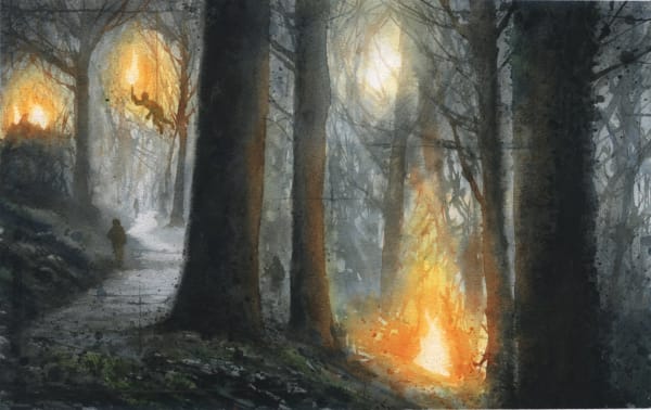 Gary Cook HEATED WORDS Ink, Watercolour and charcoal on board 39 x 28 cm £695