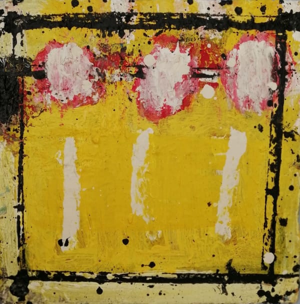 DANIEL BACKHOUSE get up and get it oil on board 50 x 50 cm £2000