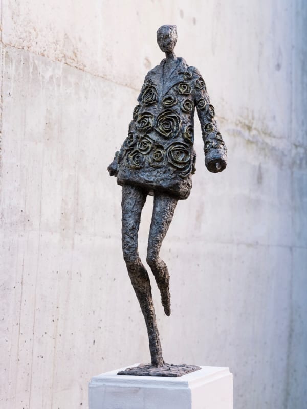 Robyn Neild Walking Figure With Rose Garment H 75 x W 27 x D 20 Bronze Ed Of 6