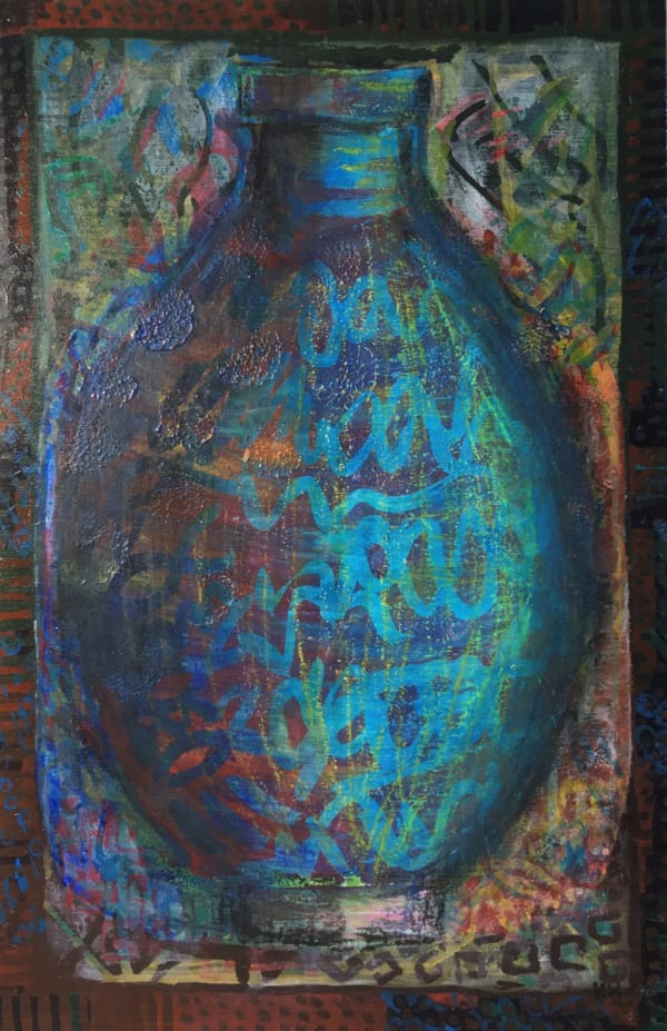 Kathyrn Hodder Blue Pot 2023 29 x 19cm mixed media on MDF £120