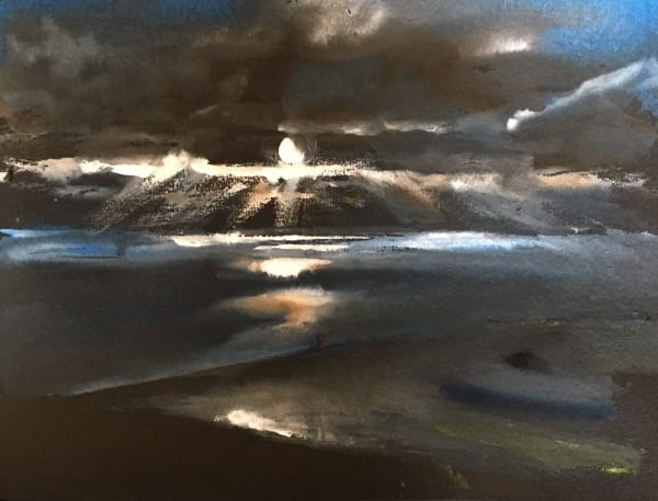 Duncan Ellerington Sunset Port of Dover 2022 18 x 25cm watercolour and gouache on Amatruda cotton paper 200g £400