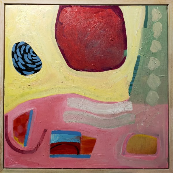 Amanda Thompson A Walk Past 3 Objects reworked 2023 oil on canvas 49 x 49 x 3.5cm £750