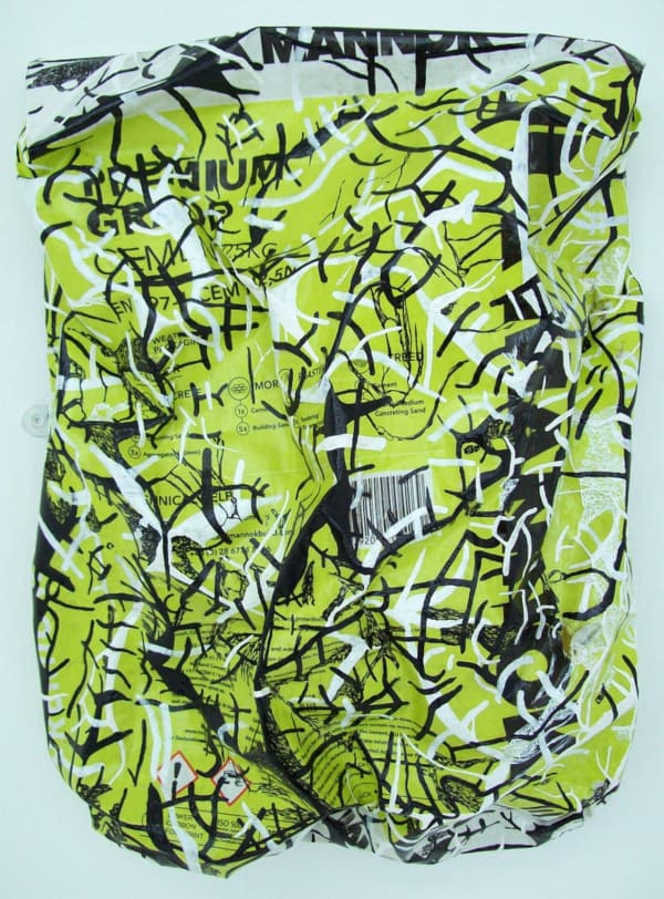 Chris Horner Mannock LED curable ink, Cement, Wax, Paint, Resin, Industrial gloss, Varnish on Polyethylene plastic 46cm x 39cm £900