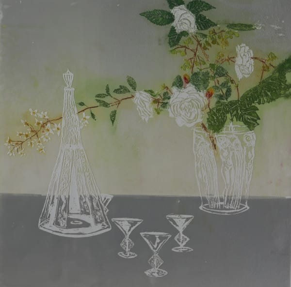 Peter Wareham 'STILL LIFE WITH LALIQUE' Etching relief print Edition 6 of 15 68 x 68cm £360 (framed) £300 (unframed)