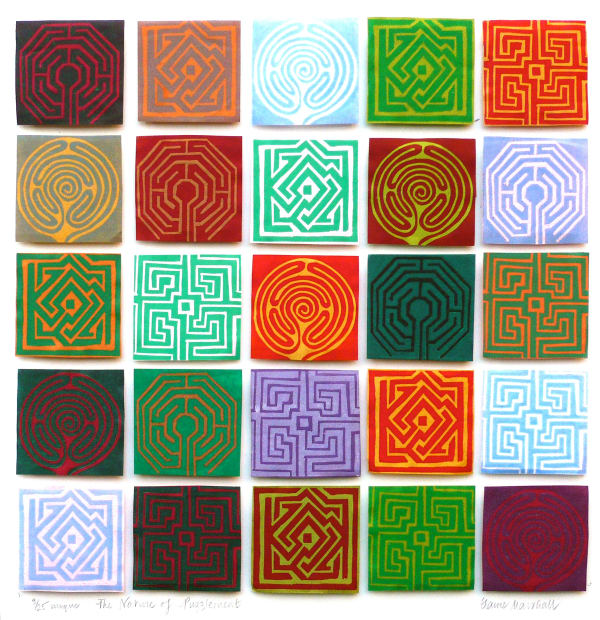 Elaine Marshall THE NATURE OF PUZZLEMENT Linocuts mounted on board Edition 8 of 25 42 x 42cm £320 (framed) £250 (unframed)