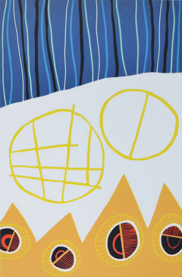 Julian Davies DANCE OF THE MECHANICAL LADYBIRDS Reduction linocut Edition 2 of 7 44 x 33.5cm £195 (framed) £150 (unframed)