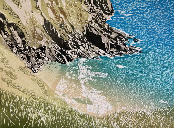 Ann Burnham SANDY COVE Reduction linocut Edition 20 of 50 50 x 68cm £365 (framed) £295 (unframed)