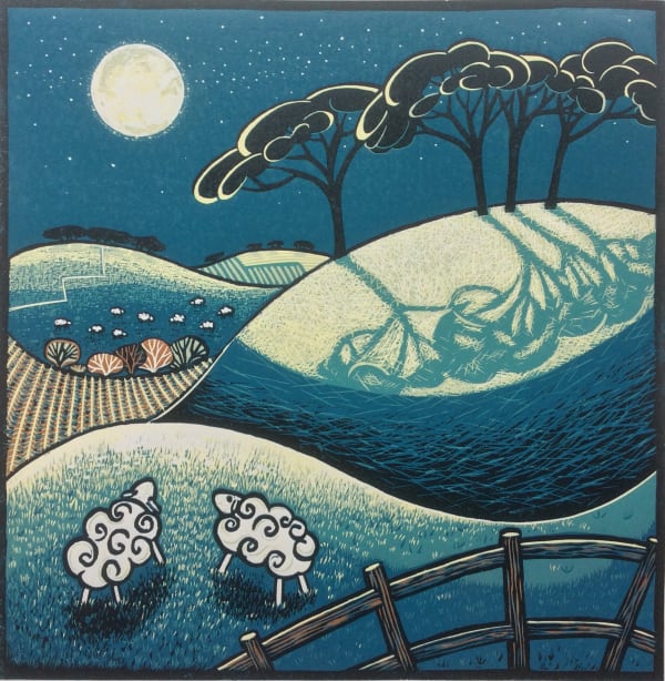 Diana Croft WOLF MOON Reduction linocut Edition 19 of 21 62 x 60cm £450 (framed) £350 (unframed)