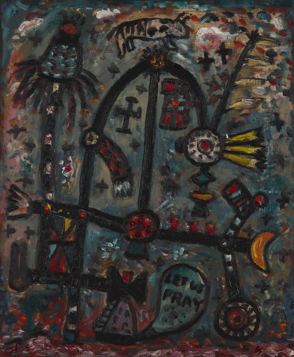 Alan Davie CBE RA 1920-2014 Opus G.1670 Let Us Pray 2003 oil on board 30.3 x 25.2 cm SOLD