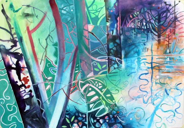 David Wiseman Woodland Water Brownsea Island 2024 Acrylic on paper 62 x 43cm £850