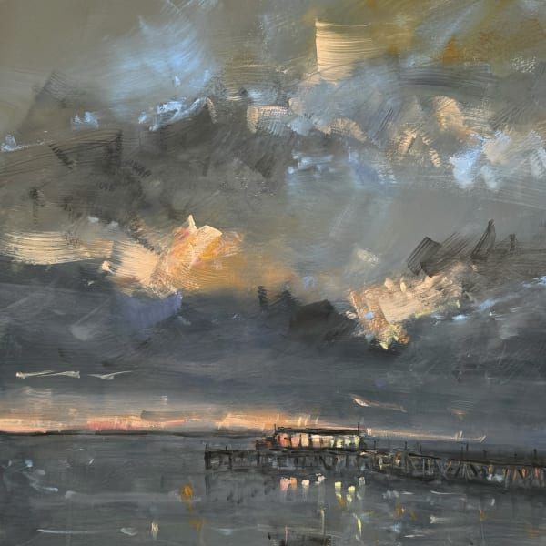 Lucy Marks Deal Pier Sunset Gouache 48 x 48cm £1,200