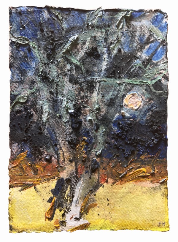 Frances Hatch Lichen Moon Dips behind the old Hawthorn Tree 2024 Framed- 35 x 30cm Unframed- 22 x 15cm £520