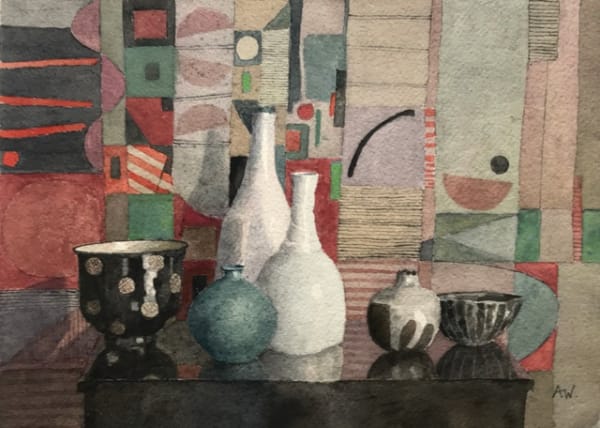 Annie Williams Still Life with Six Pots 2023 Watercolour 45 x 55cm £500