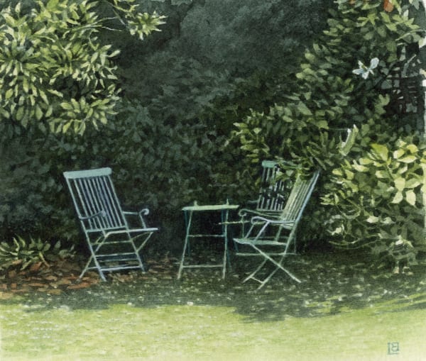 Liz Butler In the Shade of The Magnolias, Goodnestone Watercolour Framed- 25 x 25cm Unframed- 9 x 11.5cm £700