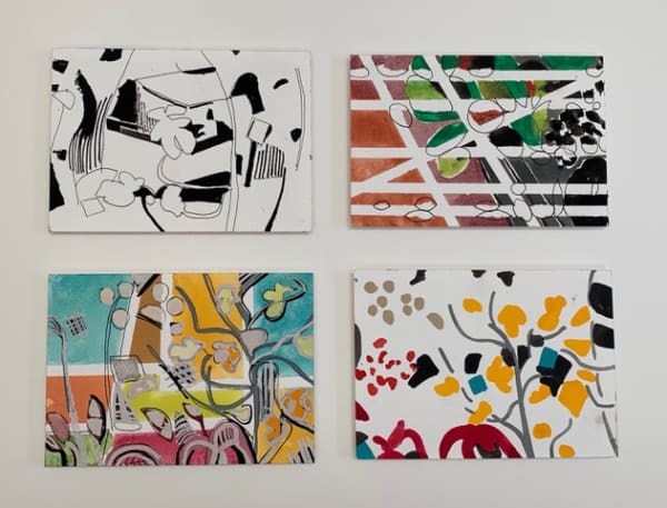 Chloe Fremantle Le Figuier - 4 gouaches Top row - le figuier 77, magnolia 67, Bottom row- le figuier 76, le figuier 44 Each measures 10 x 15cm Framed- 35 x 44cm £300