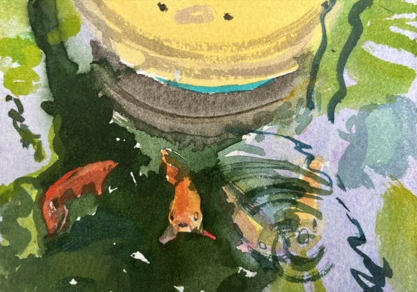 Simon Pierse Mr Walton's Koi Carp, Kerala (II) Watercolour Framed- 30.5 x 34cm Unframed- 14 x 18cm £225