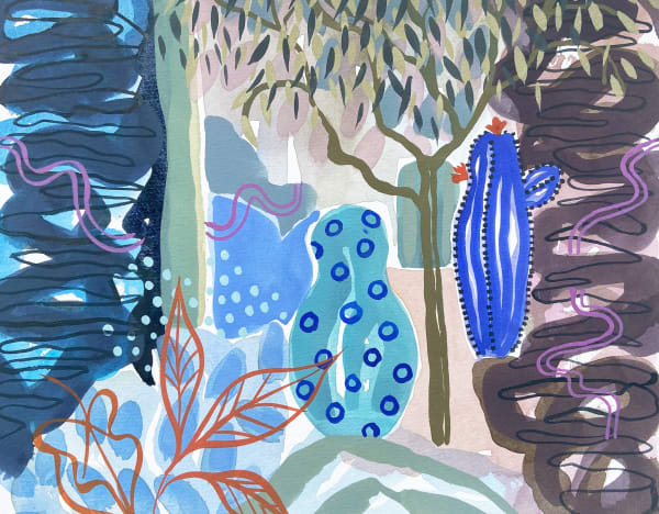 Tessa Pearson Magical Cobalt Cactus Garden 2024 31.5 x 40cm gouache £595
