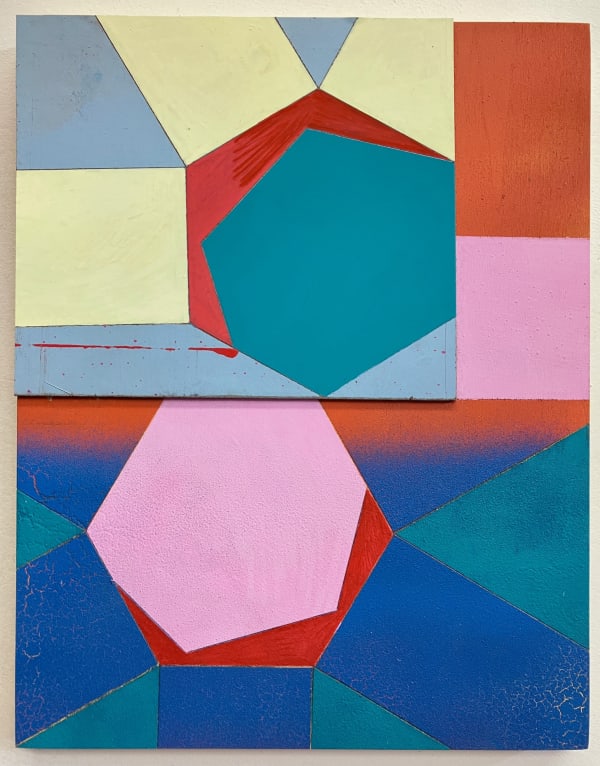 DOMINIC BEATTIE Union, 2024 Ink, spray paint, varnish and wood on birch ply panel 35 x 29.5cm £1,200 Dominic Beattie exhibited alongside Olivia Bax in the LHS exhibition 'Punch' in 2019.