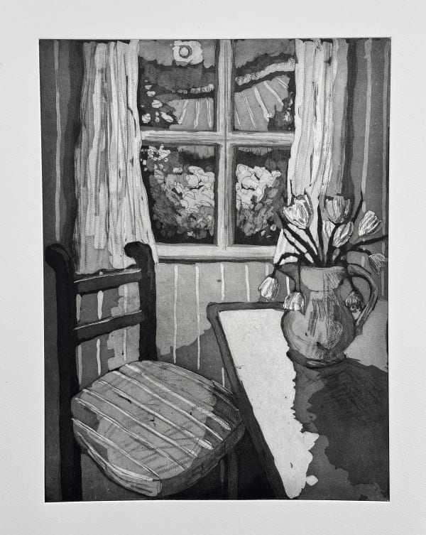 Lottie Cole, Three Elements [Table, Window, Vase of Flowers], 2025