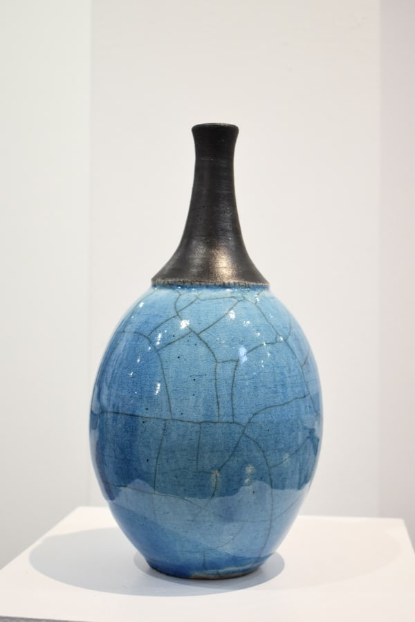 Cherry Tewfik Turquoise Long Stem Vase Stoneware Ceramic 27 x 12cm