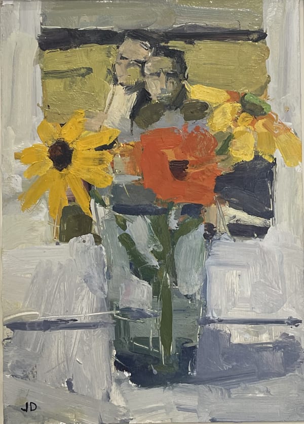 John Dobbs Flowers and Two Men at the Shore, 2023 oil on panel 35.5 x 25 cm Unframed 47 x 37 cm Framed