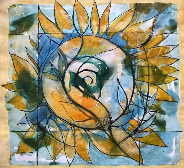 Carol Goodchild Solar Mixed media on etching 51 x 55cm unframed 67.5 x 71cm framed