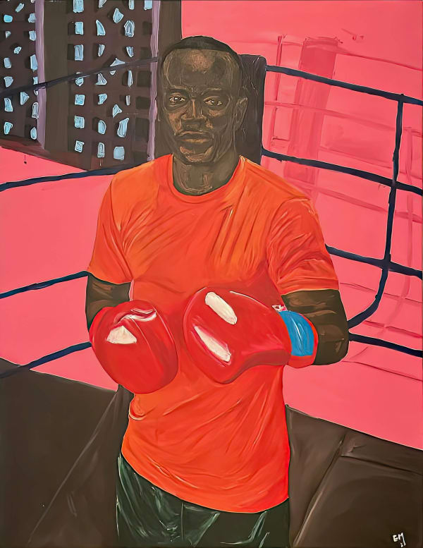 Matthew Eguavoen--The Collector IV--2022-130cm H x 100cm W --Oil and acrylic on canvas
