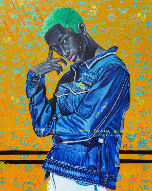 Anjel - One World I - 2020 - 100cm H x 81cm W - Acrylic and silk screen print on canvas