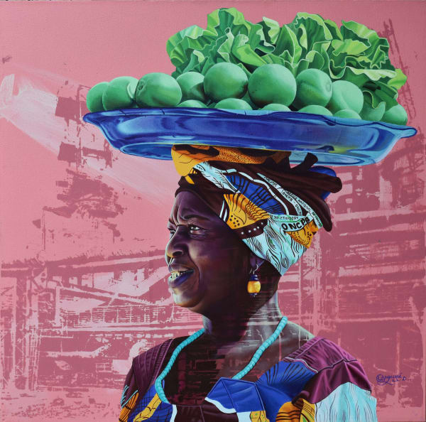 Daniel Onguene - Sourire nostaligique - 2022 - 80cm x 80cm - Acrylic on canvas