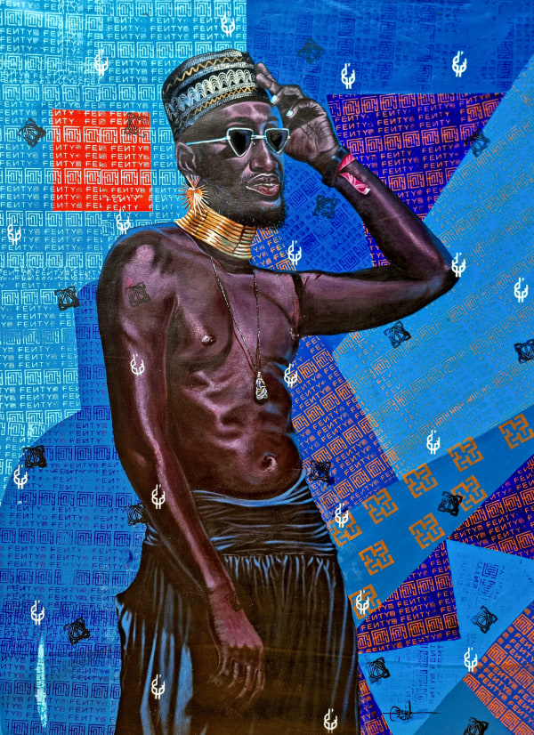 Anjel (Boris Anje) - Gold choker or NOT - 2022 - 130cm H x 100cm W - Acrylic and silk screen print on canvas