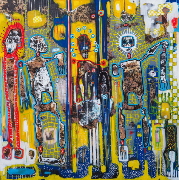 Médéric Turay - Restore Memory 1 - 2022 - 200x200cm - Mixed media, coffee and natural coloured pigments
