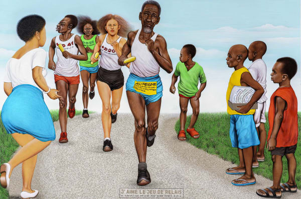 Chéri Samba - J'aime le jeu de relais - 2018 - 135cm H x 200cm W - Acrylic on canvas