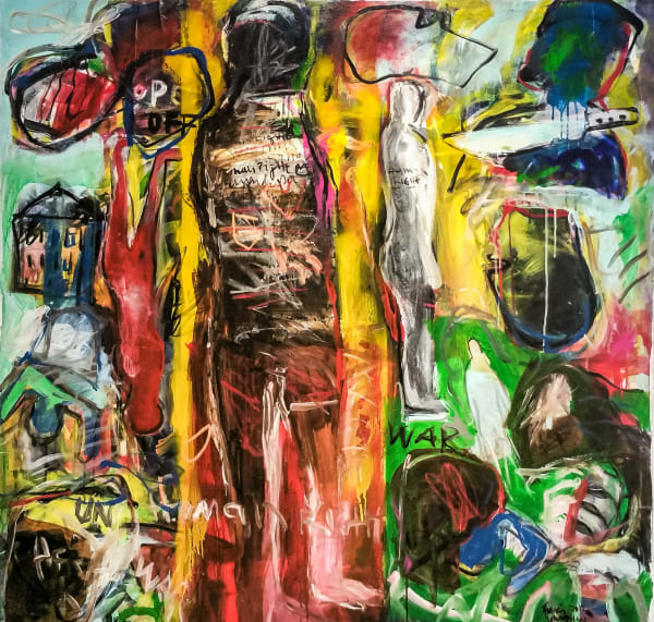 Francis Mampuya - "Human Right" - 2012 - 127cm H x 127cm W - Acrylic, oil and pastels on canvas