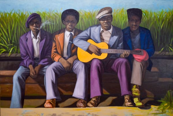 Oliver Okolo - The reject and a yellow guitar - 2022 - 183cm H x 244cm W - Oil on canvas