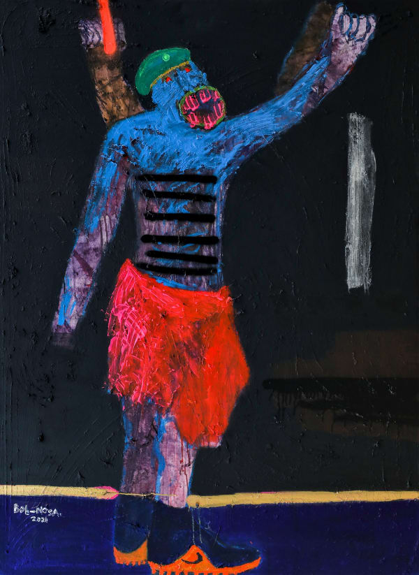 Bob-Nosa - Standing for Justice - 2021 - 166cm H x 121cm W - Acrylic and spray paint on textured canvas