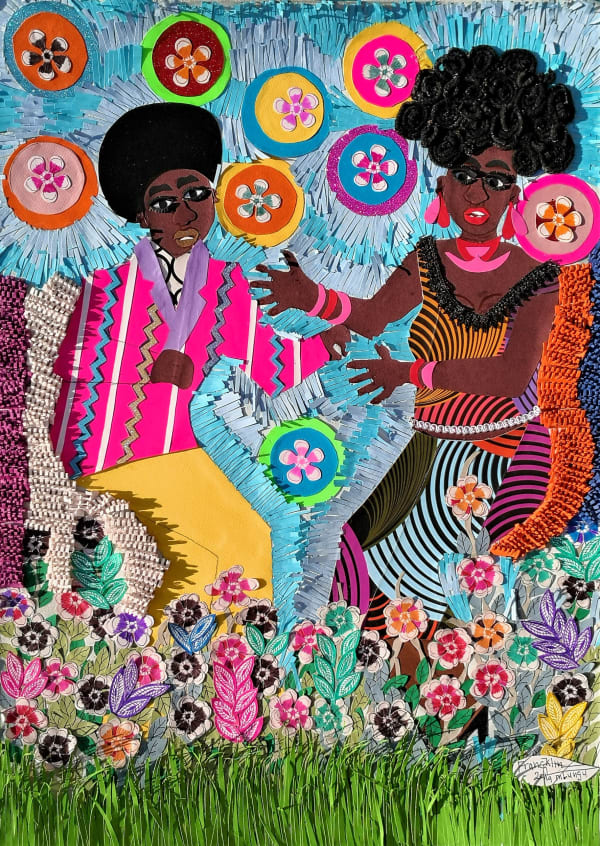 Francklin Mbungu - Tango na biso - 2019 - 70cm H x 50cm W - Collage on canvas