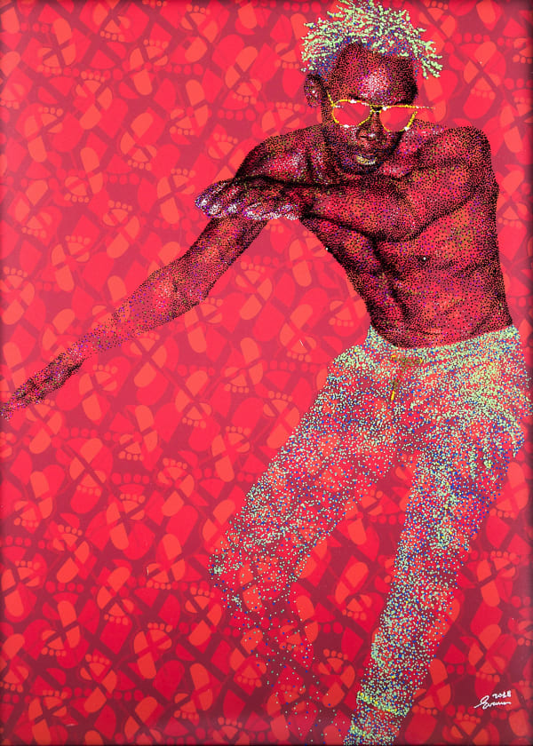 Evans Mbugua - Timing - 2018 - 70cm H x 50cm W - Oil on plexiglass and photo paper