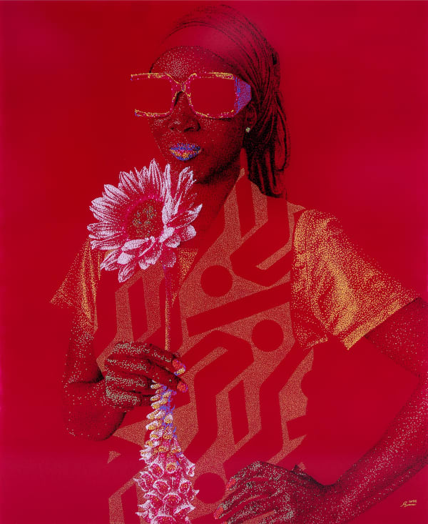 Evans Mbugua - La Jeune Fille aux Fleurs - 2020 - 110cm H x 90cm W - Handmade oil painting on plexiglass