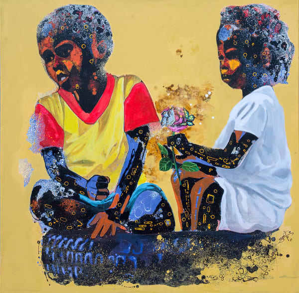 Gnohité - Regards attentifs - 2021 - 120cm x 120cm - Acrylic on canvas