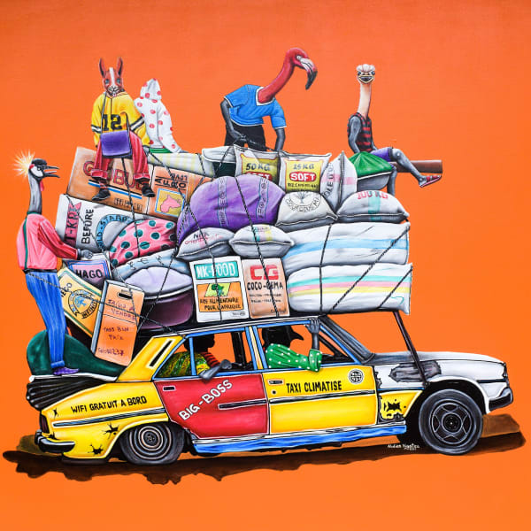 Abdias Ngateu - Taxi climatisé - 2021 - 120cm H x 130cm W - Acrylic on canvas